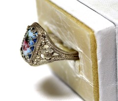 Vintage Russian Hand Painted Enamel Rings 3 Variation Finift Technique #85,86,90