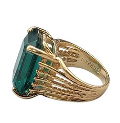 Vtg Ana BeKoach 18KHGE Simulated Emerald Cocktail Ring Sz 5 Gold Electroplated