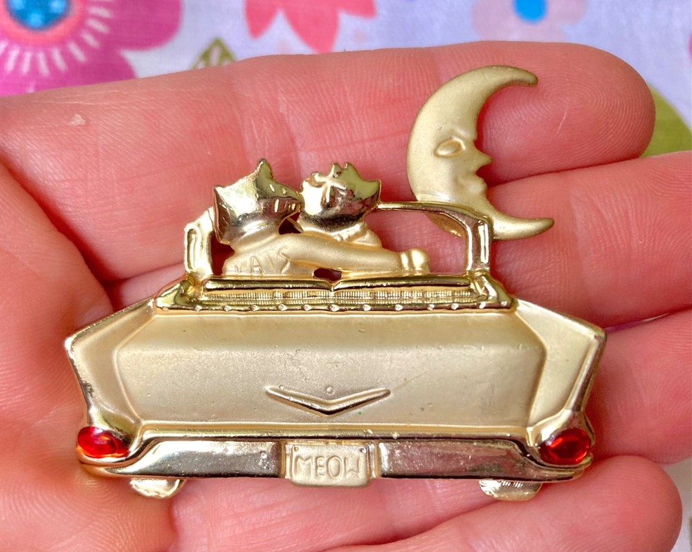 Cute Cat Couple Anniversary Brooch AJC Signed