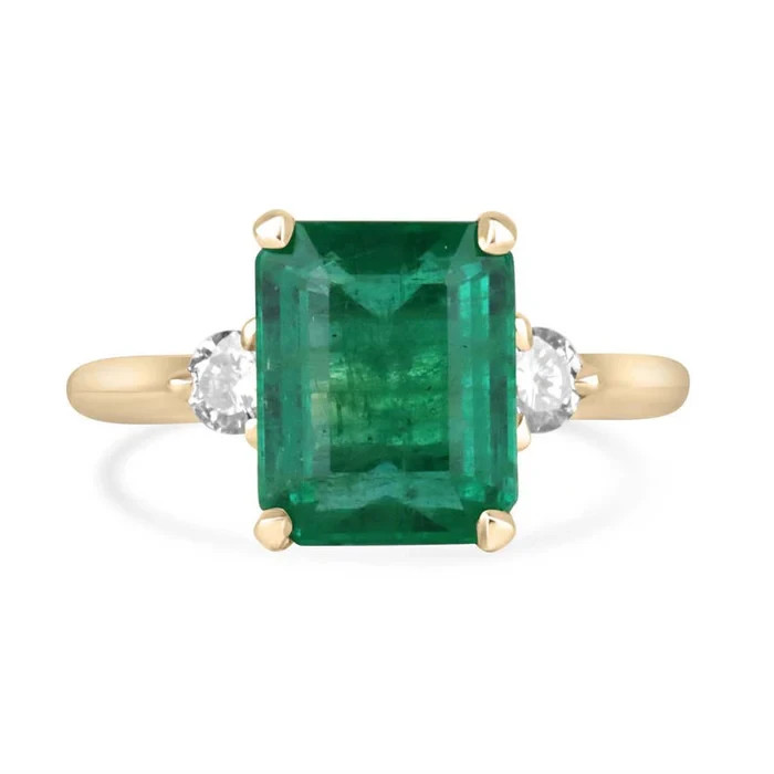 3.90 Ct Natural Emerald Art Deco Vintage Engagement Ring 14K Yellow Gold Over