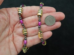 Vintage Cool Zebra Bead w/Purple Tribal Casual Necklace