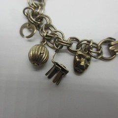 Vintage Charm Bracelet Mask Bell Heart Pitcher Key Silver Tone