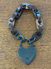 Vintage Nine West Lucite & Black Metal Chain Multi Color Heart Bracelet 7.5”