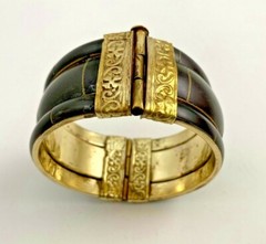 Ebony Horn Bracelet w/Bone Inlay and Repousse Silver and Pin Closure