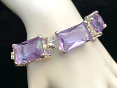 Amethyst Color Glass Bracelet Light Purple Crystal Stones Silver Tone Metal 7.5″