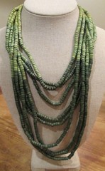 Bohemian Wood Beaded Multi strand layered Green Ombre Bohemian Necklace