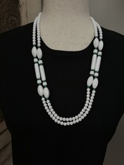 Vintage Trifari ? Lucite White And Green Beaded Necklace Silver Tone Clasp