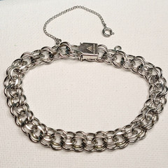 Vtg JB Jacoby Bender STERLING Silver Double Link Charm Bracelet Unused 7.5 16.5g