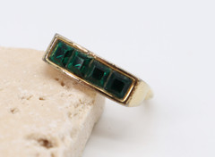 Vtg Trifari Green Channel Set Rhinestone Gold Tone Ring Size 7 Adjustable Signed