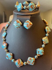 VTG Made In Italy Venetian Glass Turquoise Blue Aventurine 3-Piece Jewelry Set –