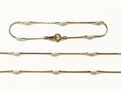 Vintage Japanese Brass Box Chain White Pearl Beaded 7″ Bracelet L521