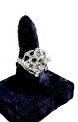 Vtg Cocktail Ring Sz 8 Brutalist 14K White Gold Plated H.G.E. Volcanic Freeform