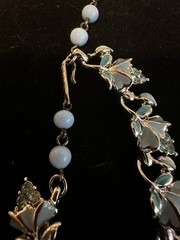 Coro Vintage Signed Pegasus Blue Enamel Rhinestones Floral Necklace Choker