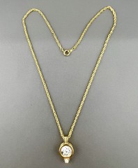 Vintage Liz Claiborne Necklace Clear Faceted Bezel Set Pendant Gold Tone Signed