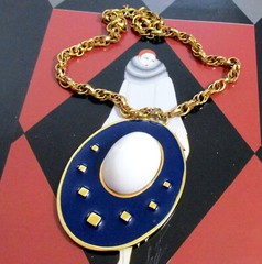 Vtg Runway Rare NAPIER Blue Enamel White Cab Pendant Necklace Book Pc BERTOLLI