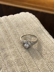 18k Gold Belais Art Deco Engagement Ring Engraved Shank ~0.56 Ct OEC Diamond