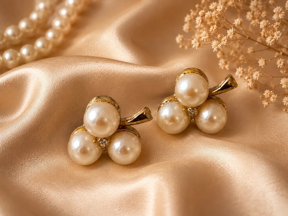 Vintage Faux Pearl Cluster Earrings