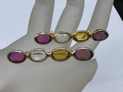 VINTAGE ESTATE FACETED GLASS LAVENDER CLEAR YELLOW BEZEL SET BAR BROOCH PIN PAIR