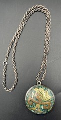 Taxco Mexico 925 Silver, Copper, Turquoise Inlay Pendant With Twist Rope Chain