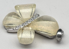 Vintage Acrylic Lucite Rhinestone Butterfly Necklace Pendant Yellow Glitter