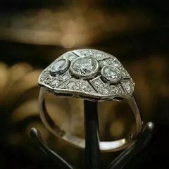 Art Deco Style Round Cut Lab Created Diamond 14K White Gold FN Engagement Ring