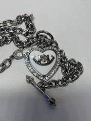 Vintage Juicy Couture Heart Pendant Necklace Y2K Rhinestone Enamel Chain 60cm