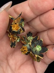 Vintage Enameled Uranium Made In Austria Brooch And Earrings Set