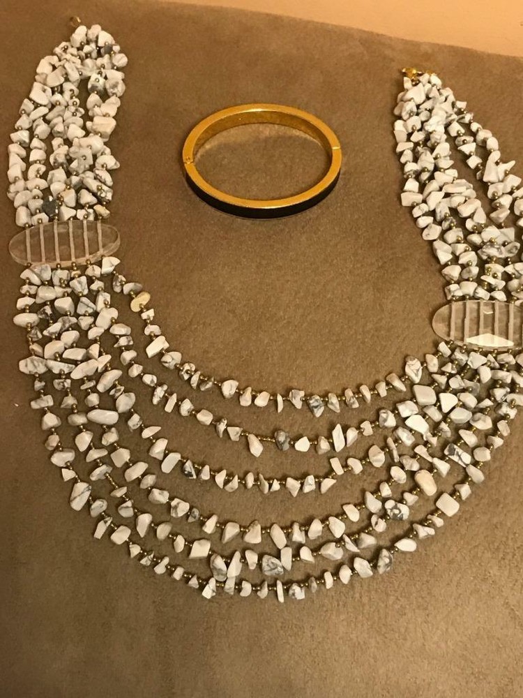 Vint.Unique 6 Strands Real White Coral Natural Lucite Gold Beaded Large Necklace