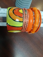 Vintage Orange Bangle Bracelet Lot Of Plastic Acrylic Metal 8-8.5