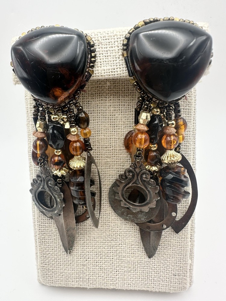 Vintage Chipita Glass Beaded Dangle Drop Earrings