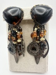 Vintage Chipita Glass Beaded Dangle Drop Earrings