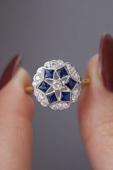 0.80Ct Art Deco Style Lab-Created Diamond & Sapphire Ring 14K Yellow Gold Finish