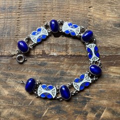 VINTAGE NORWEGIAN ENAMEL & STERLING SILVER NECKLACE & BRACELET Set Cobalt