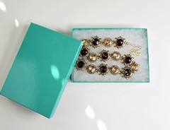 Simulated Chocolate Garnet & Aurora Borealis Rhinestone Choker Necklace 17″