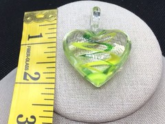 Vintage Costume Green/Yellow & Clear Murano Glass Heart Pendant H836