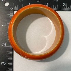 Vintage Carved Wood Bangle Bracelet Orange Hand Painted Floral Boho Ethnic