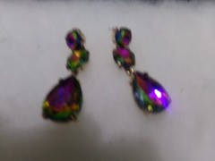STUNNING LONG WATERMELLON GLASS RHINESTONE DANGLING PIERCED EARRINGS
