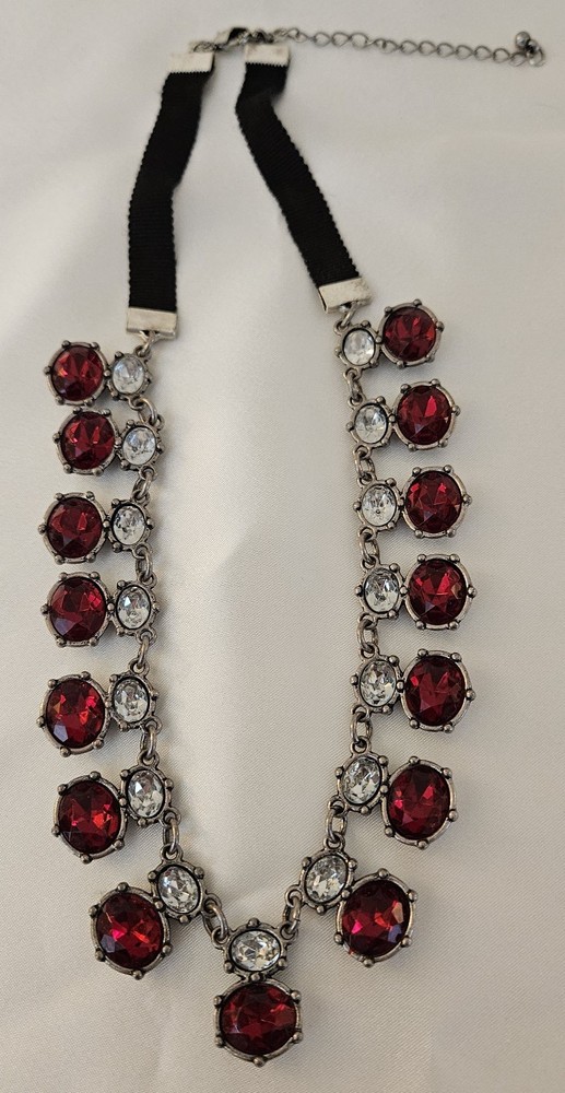 Red Ruby Rhinestone / Silver tone Necklace
