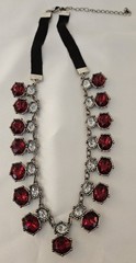 Red Ruby Rhinestone / Silver tone Necklace