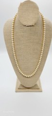 Faux Pearl Beaded long Necklace 26 in Flower Clasp Vintage