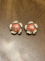 Vintage Judy Lee Earrings Round Coral Tone Cabochon Cluster Clip Ons Signed!
