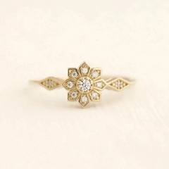 Art Deco Style Round Lab Created Diamond Wedding 14K Yellow Gold FN Floral Ring