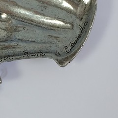 2″ Pewter Woven Flower Basket Pin Brooch Vintage 1988 Silvertone