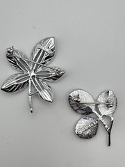 Vintage Sarah Coventry Brooch Lot 2 Silver Tone Ivy Maple Leaf Pins Textured