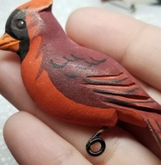 Handmade Bird Brooch Pin Lot of 4 – Takahashi? Wood Leather Cardinal Feather Vtg