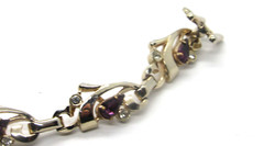Vintage BARCLAY Faux Diamond Rhinestone Amethyst Statement Bracelet 1 1/4″
