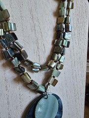 Mother Of Pearl Abalone Bead Necklace Double Strand Dyed Shell Pendant Statement