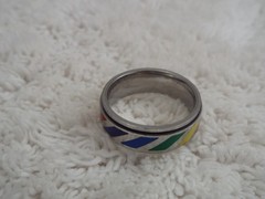 Silvertone Rainbow Striped Spinner Band Ring ~ Size 12 (C57)