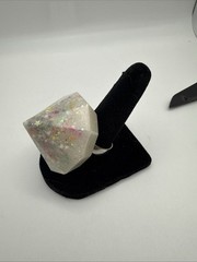 BIG Confetti Resin/Lucite Cocktail Ring Silver Tone Size 8.5 Can Adjust Smaller