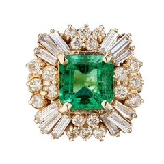 Estate 1960s 4.00CT Asscher Cut Emerald & Baguette Round Diamond Princess Ring